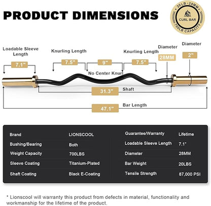 LIONSCOOL Premium 4ft/4.9ft/6ft Barbell for Strength Training and Olympic Weightlifting, 2 Inch Bar