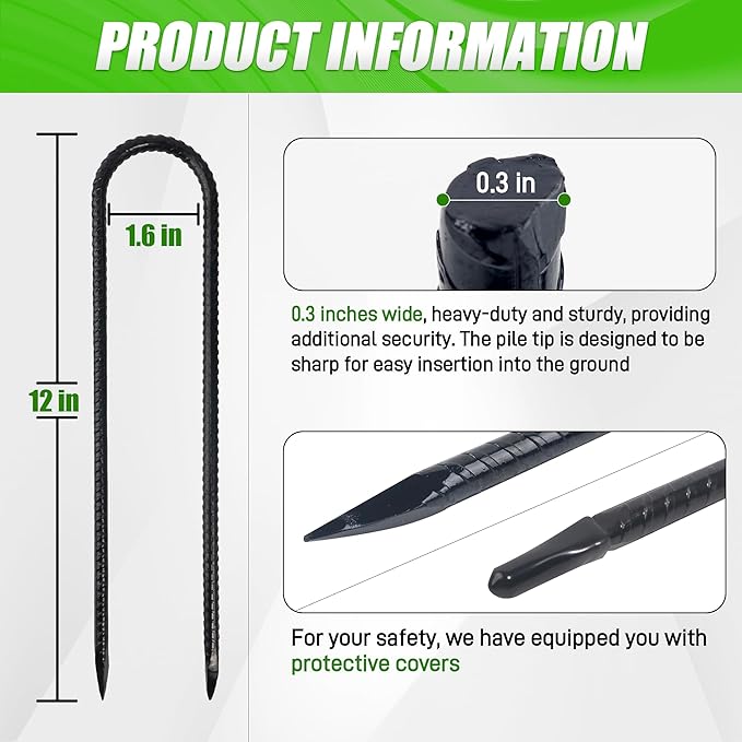 Anothera 16 Pack Heavy Duty Trampoline Stakes, 12 Inches Trampoline Anchors High Wind, Heavy Duty U