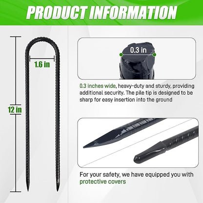 Anothera 16 Pack Heavy Duty Trampoline Stakes, 12 Inches Trampoline Anchors High Wind, Heavy Duty U