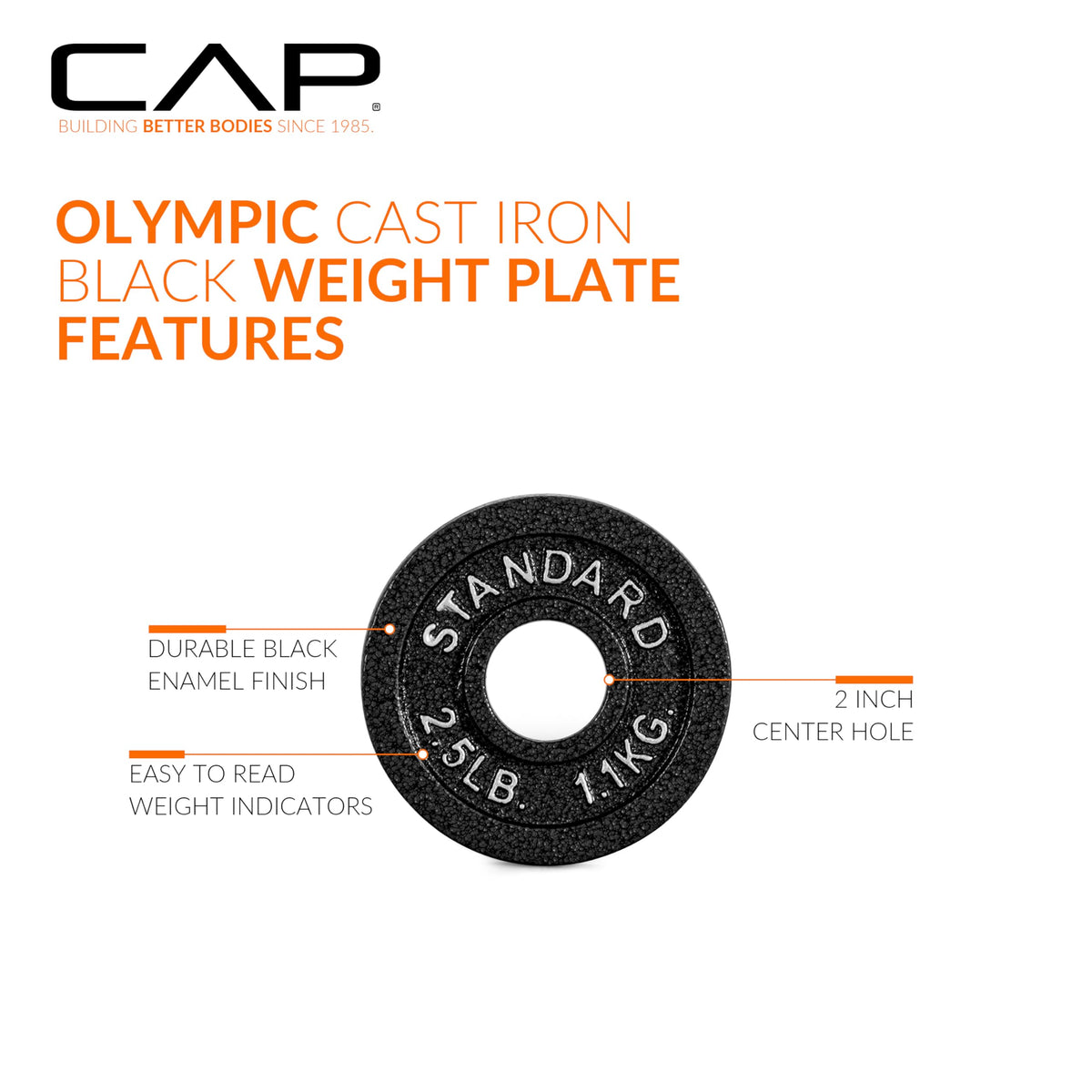 CAP Barbell 75 LB Classic Olympic 2-Inch Cast Iron Weight Plate Set | Black