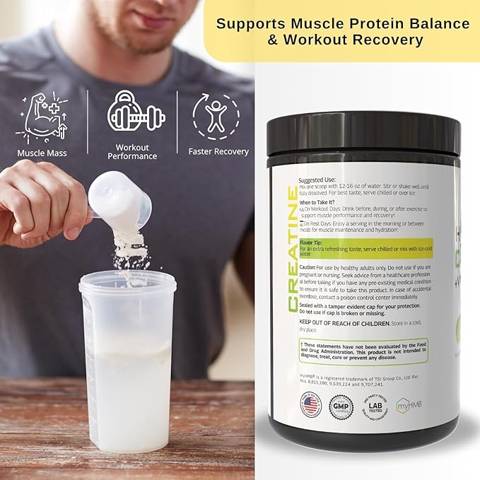 HMB Creatine Leucine Powder - 5g Creatine Monohydrate, 3g HMB Supplement, 3g L-Leucine - Vitamin