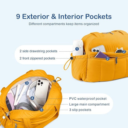 TOPDesign Travel Duffel Bag for Women, Puffer Gym Bag Sports Tote with Wet Pocket, Carry On