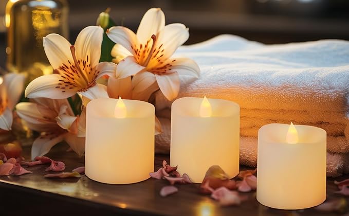 3x3 Flickering Flameless Candles Set of 3,3 inch Real Wax LED 600 Hours Battery Candles with Timer