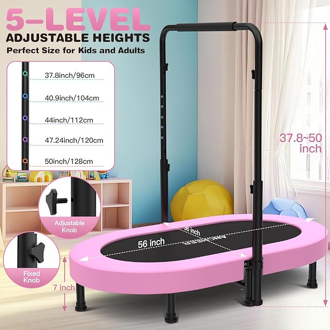 ANCHEER 56'' Foldable Mini Trampoline with Adjustable Handle - Indoor/Outdoor Rebounder for Kids &