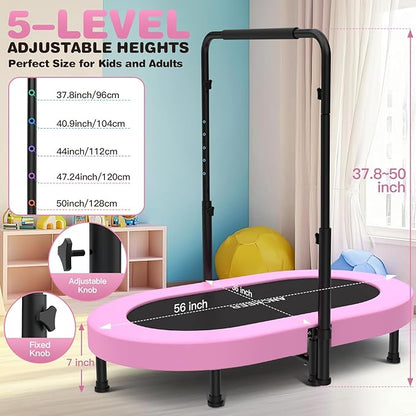 ANCHEER 56'' Foldable Mini Trampoline with Adjustable Handle - Indoor/Outdoor Rebounder for Kids &