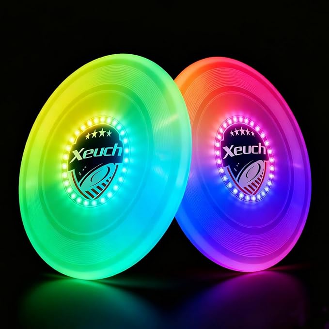 2 Pack Flying Disc, Glow Frisbee with 30 RGB LEDs, 16 Light Modes and 4 Brightness, 6-Hour