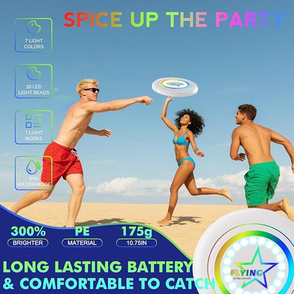 Pro LED Flying Sport Disc Toy for Kids Adults, 7 Dynamic Modes Glow in The Dark Fiying Ring, 175