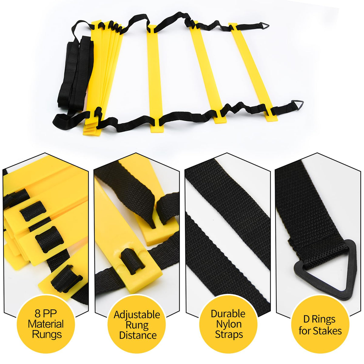 RUBY.Q 12 Rungs Agility Ladder Set, 20ft Speed Training Ladder with Steel Stakes and Carry Bag for