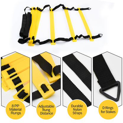 RUBY.Q 12 Rungs Agility Ladder Set, 20ft Speed Training Ladder with Steel Stakes and Carry Bag for