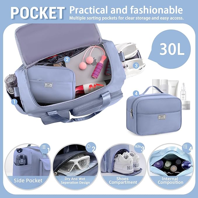 FIORETTO Women's Gym Duffle Bag with Shoes Compartment, 37L Capacity, Ideal for Travel, Gym