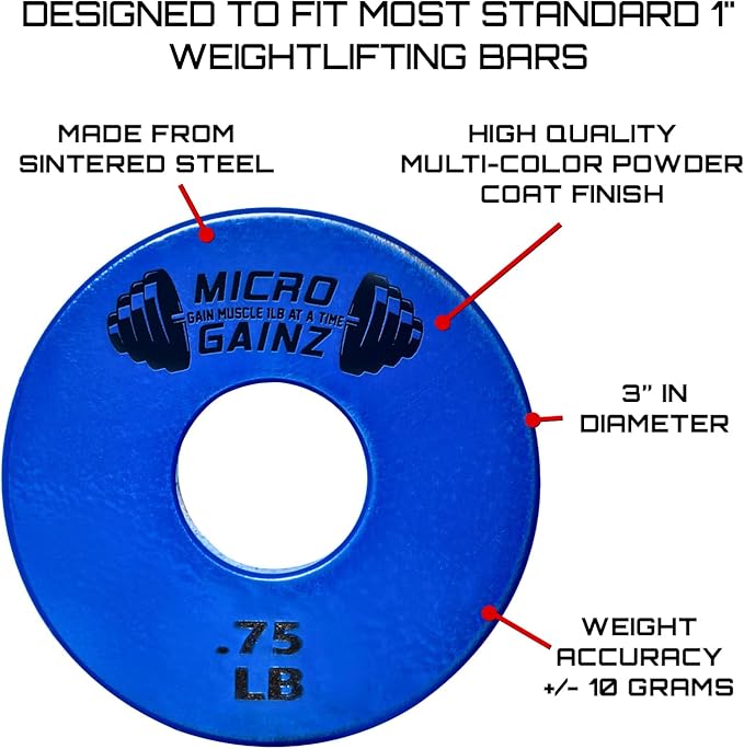 Micro Gainz Standard 1-Inch Center Hole Fractional 2 Pcs Color Weight Plates, Choose (.25LB-1LB)