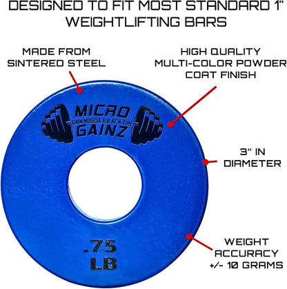 Micro Gainz Standard 1-Inch Center Hole Fractional 2 Pcs Color Weight Plates, Choose (.25LB-1LB)