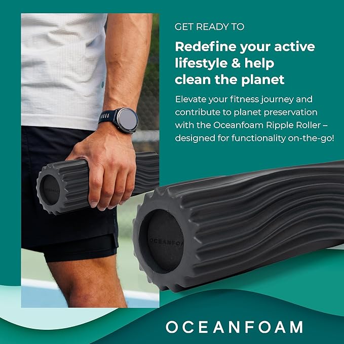 Oceanfoam Ripple Travel Foam Roller (11" x 3.35") Firm Mini Foam Roller for Physical Therapy, Deep