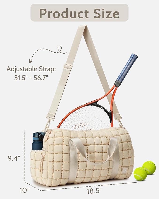 Quilted Duffel Bag for Women, Puffer Gym Duffle Bag with Shoe Compartment Lightweight Large