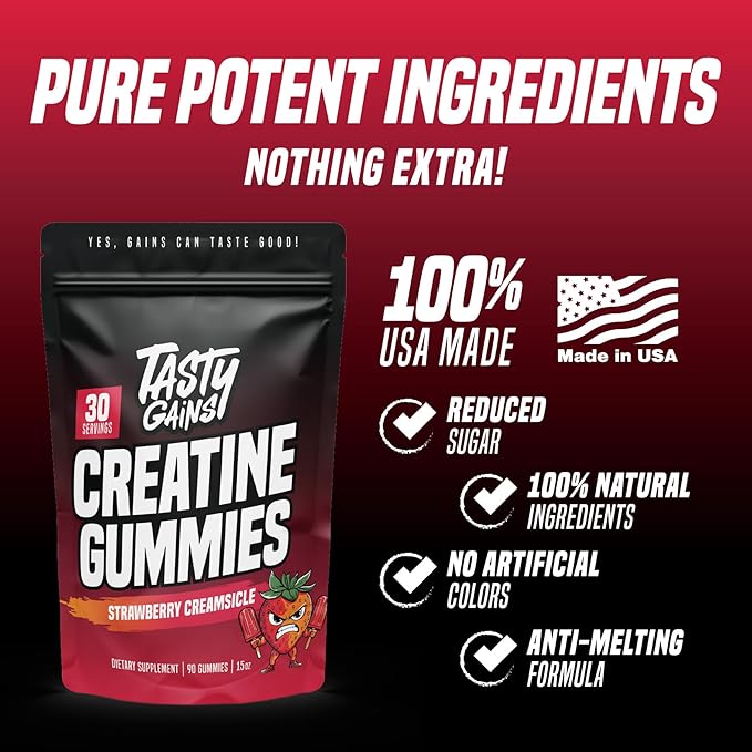 Creatine Gummies - 90g of Creatine Monohydrate - Workout Supplements - Build Muscle & Boost