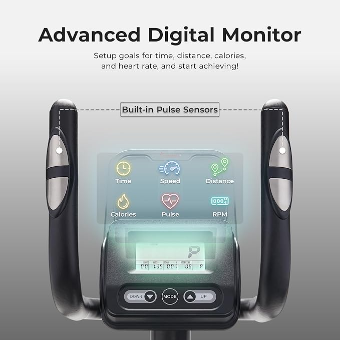 Sunny Health & Fitness Smart Upright Elliptical w/Pulse Sensor Built-in, Indoor Full-Body