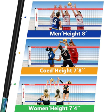 Outdoor Heavy Duty Volleyball Net Set, Anti-Sag Design, Adjustable Aluminum Poles, Portable