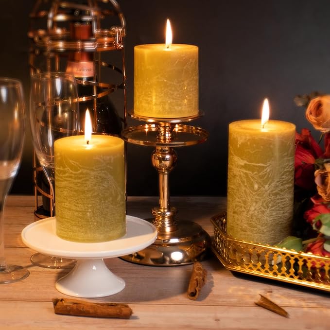 KONNI Wax Yellow Pillar Candles Set of 3, 3"x 4" Unscented Pillar Candles Bulk, 39 Hours Long