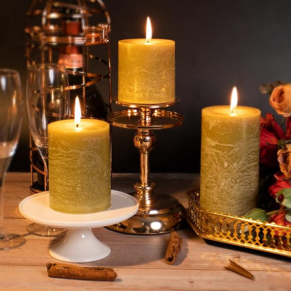 KONNI Wax Yellow Pillar Candles Set of 3, 3"x 3" Unscented Pillar Candles Bulk, 30 Hours Long