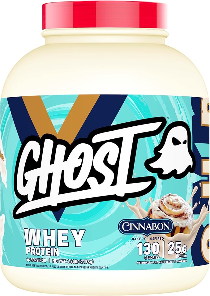 GHOST Whey Protein Powder, Cinnabon - 5LB, 25G of Protein - Cinnamon Roll Flavored Isolate