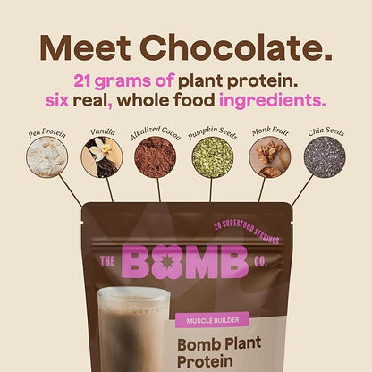 The Bomb Co. Bomb Plant Protein, Protein Powder with 21g Protein, Amino Acids, Zero Sugar, Pea