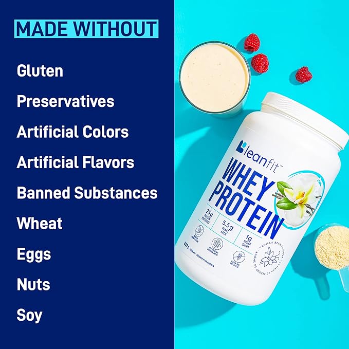 LeanFit WHEY Protein Natural Vanilla ??100% Whey Protein Powder, 24g Protein Per Serving