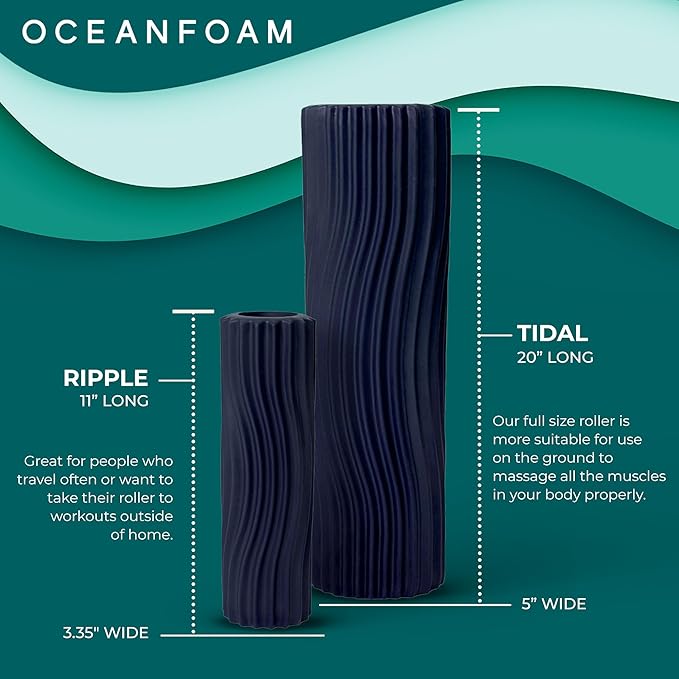 Oceanfoam Tidal Roller - Dark Navy - Muscle Massage Foam Roller for Back Pain & Stretching - Firm