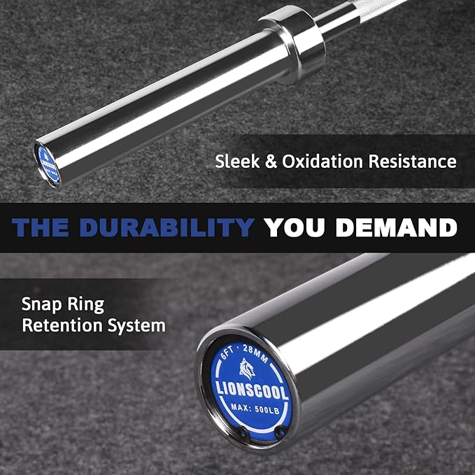 LIONSCOOL Premium 4ft/4.9ft/6ft Barbell for Strength Training and Olympic Weightlifting, 2 Inch Bar