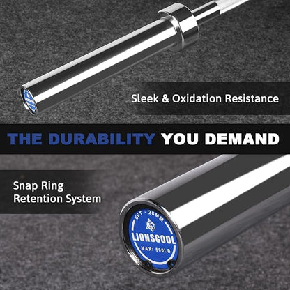 LIONSCOOL Premium 4ft/4.9ft/6ft Barbell for Strength Training and Olympic Weightlifting, 2 Inch Bar