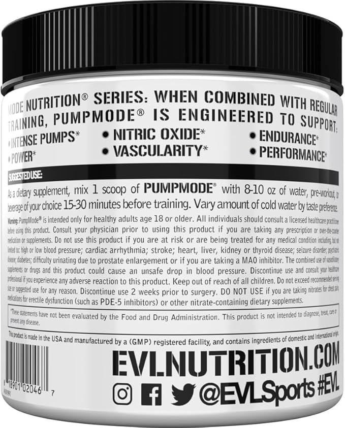 EVL PumpMode Nitric Oxide Supplement - Nitric Oxide Booster Pump Pre Workout Powder with Glycerol