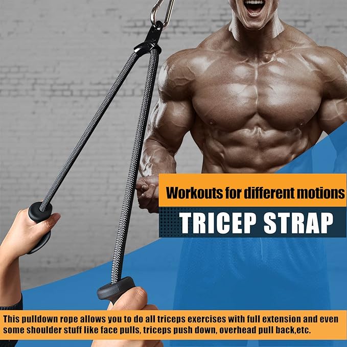 Ergonomic Tricep Rope Pulldown Attachments, Upgraded 27 32 40 & 47 Inch Extra Long Triceps Rope