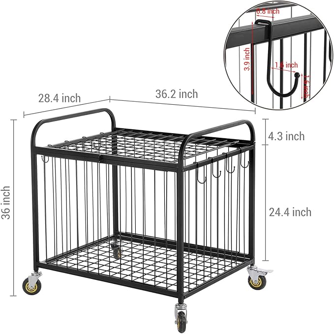 MyGift Large Capacity Metal Rolling Multi Sports Ball Cage Storage Hopper, Gym Equipment Basket