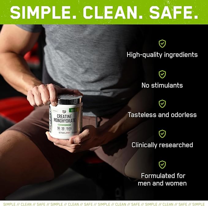 SteelFit Creapure Creatine Monohydrate Powder, Unflavored - German Micronized Creatine Powder for