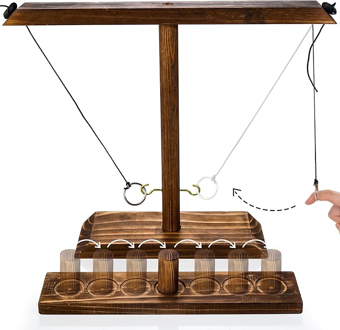 Ring Toss Game for Adults, Wooden Hook and Ring Game Handmade for Bars, Home, Party, Yard Games