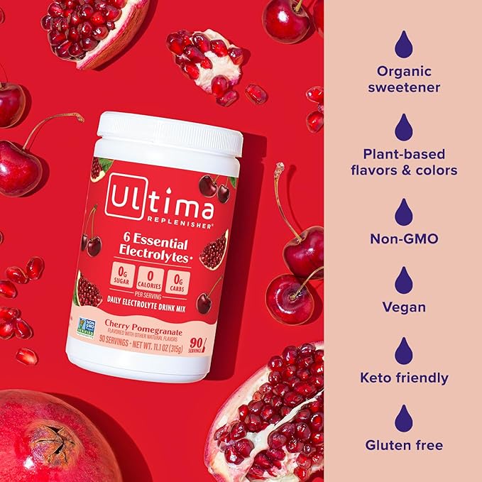 Ultima Replenisher Daily Electrolyte Powder Drink Mix – Sugar Free – Cherry Pomegranate, 90