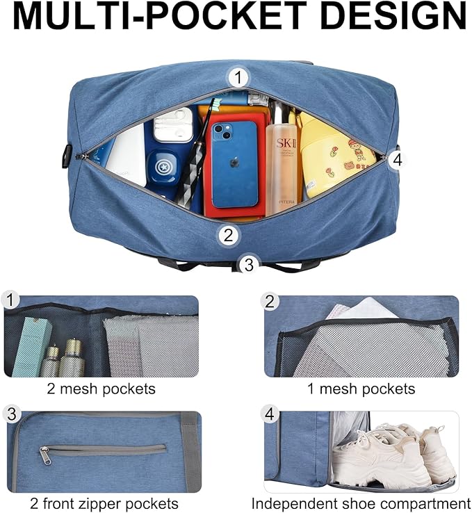 Felipe Varela Duffle Bag with Shoes Compartment and Adjustable Strap,Foldable Travel Duffel Bags