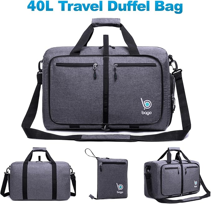 Bago Foldable Duffel Bags for Traveling Women & Men - 40L Sports Packable Duffle Bag for Travel
