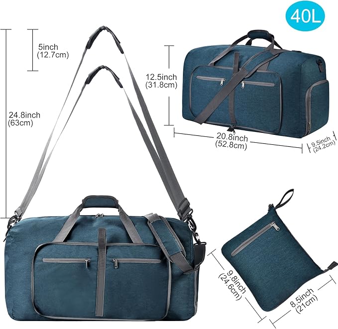 Felipe Varela Duffle Bag with Shoes Compartment and Adjustable Strap,Foldable Travel Duffel Bags