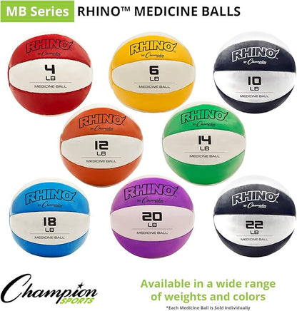 Champion Sports Exercise Medicine Balls, Leather with No-Slip Grip - Weighted Med Ball Set for