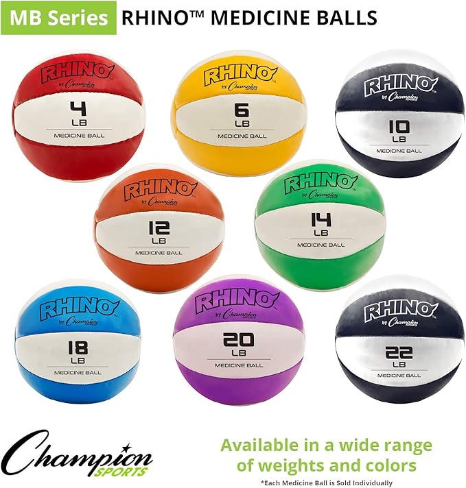 Champion Sports Exercise Medicine Balls, Leather with No-Slip Grip - Weighted Med Ball Set for