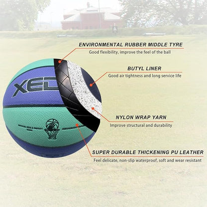XEDGE Basketball 28.5” Size 6 Indoor Outdoor Leather Basketball Set