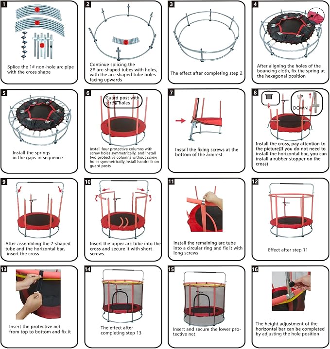 Trampoline for Kids, Adjustable Baby Toddler Trampoline with Basketball Hoop, Round Bottom Indoor
