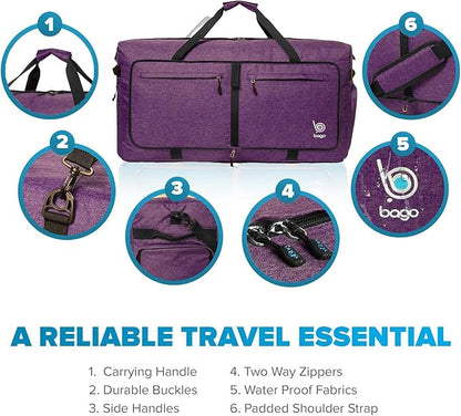 Bago Large Foldable Duffel Bags for Traveling Women & Men - 100L Packable Duffle Bag for Travel