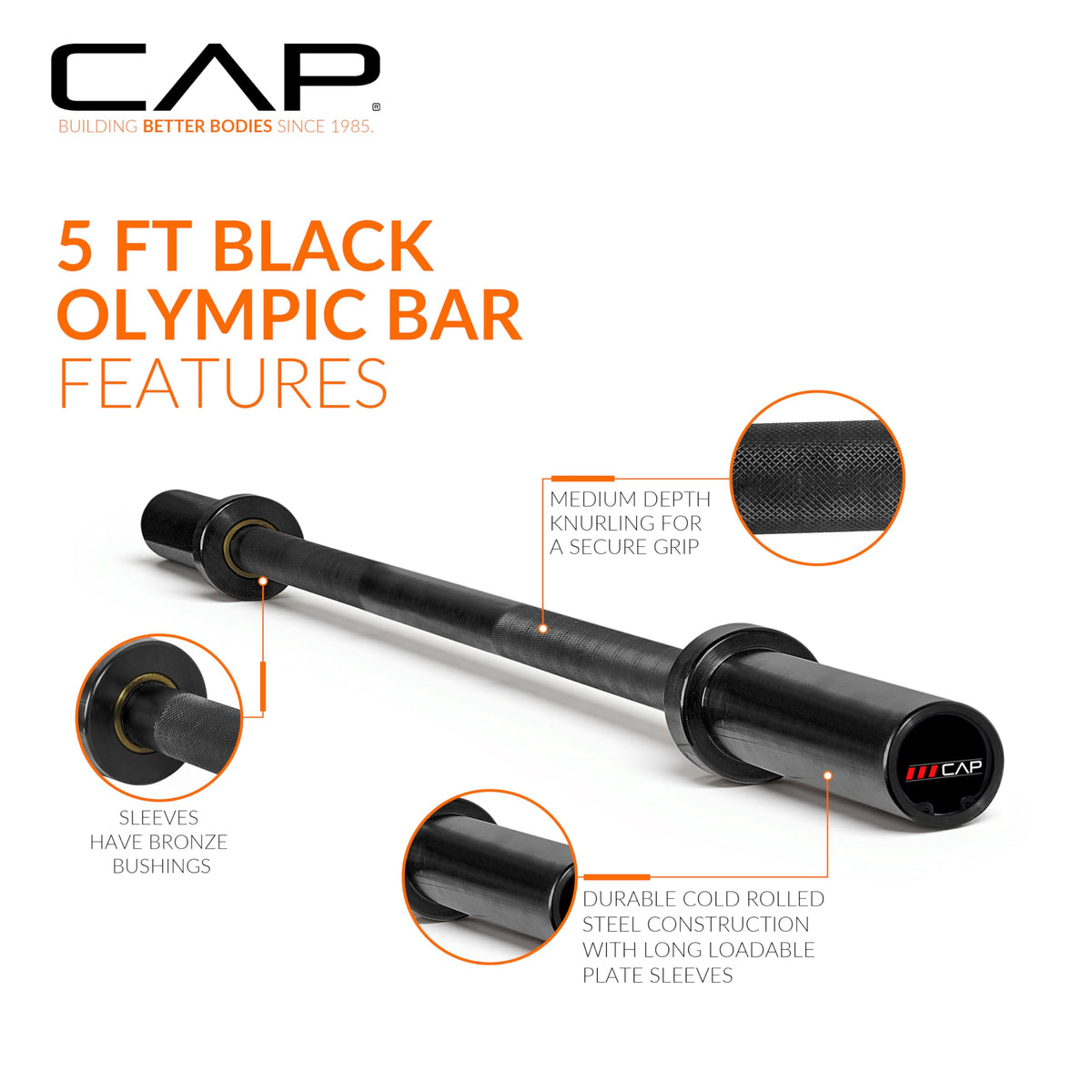 CAP 20lb 5ft Olympic Barbell, Black, Strength Training