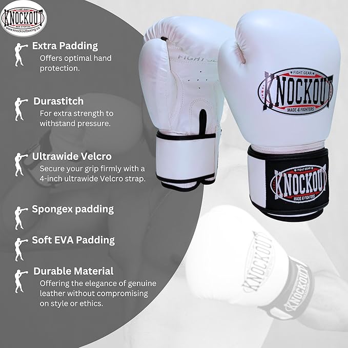 Knockout Gel Boxing Gloves for Men Women - Pro Training Sparring, Maya Hide Leather Muay Thai MMA