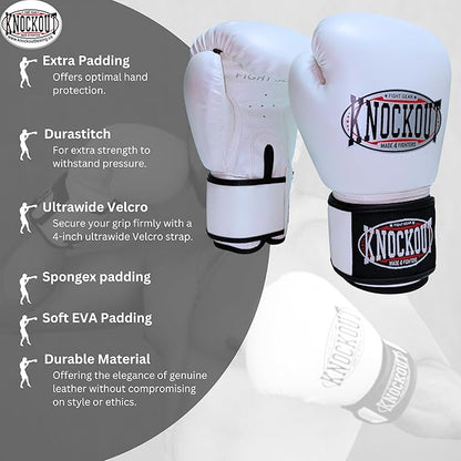 Knockout Gel Boxing Gloves for Men Women - Pro Training Sparring, Maya Hide Leather Muay Thai MMA