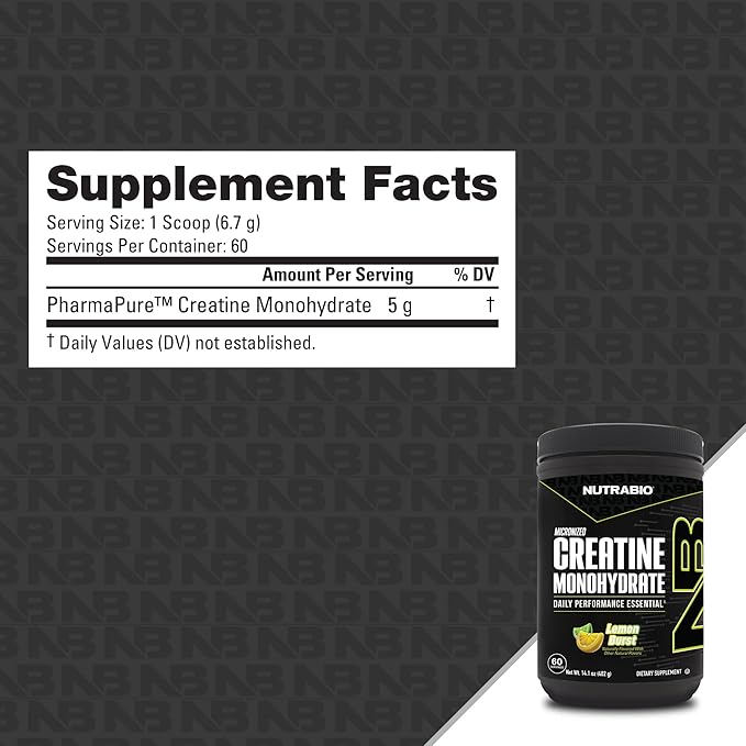 NutraBio Pure Micronized Creatine Monohydrate Powder Supplement, Lemon Burst, (300 g) - Supports