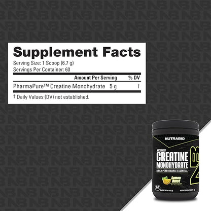 NutraBio Pure Micronized Creatine Monohydrate Powder Supplement, Lemon Burst, (300 g) - Supports
