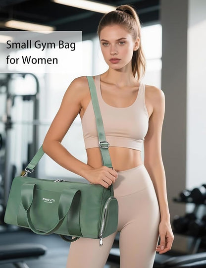 Compact Sports Gym Bag for Women, Cute Mini Duffle Bag with Wet Pocket & Shoes Compartment