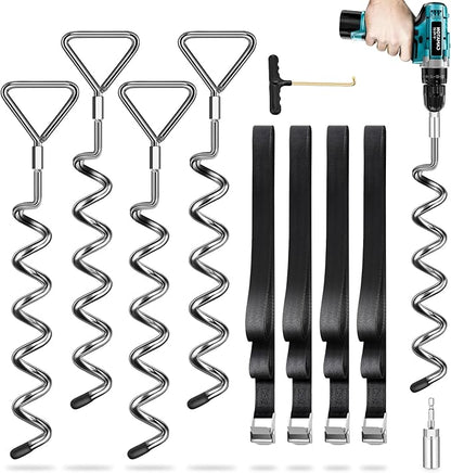Trampoline Stakes Heavy Duty Trampoline Anchors Kit, Spiral Screw In Ground Anchors with Straps